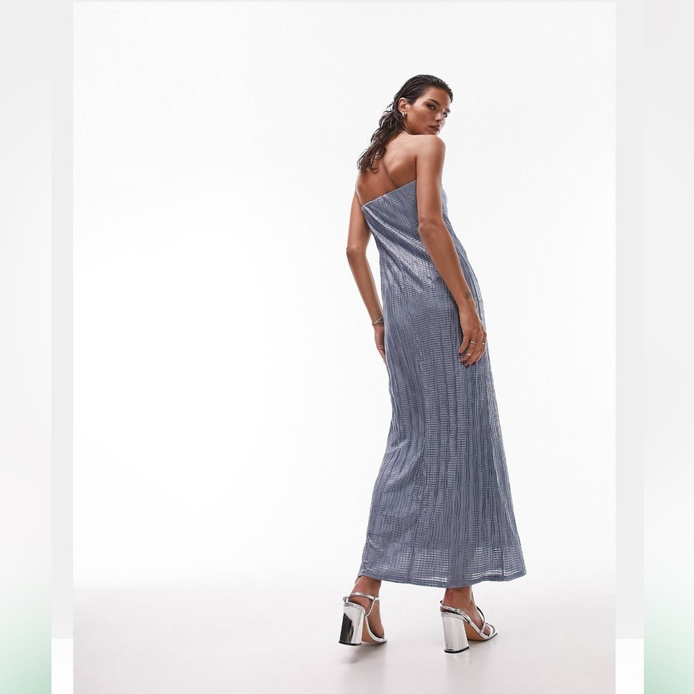 Topshop crinkle plisse bandeau maxi dress blue - Picture 2 of 4